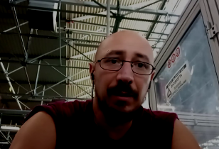 Dario Salvetti in the occupied GKN factory on a zoom call